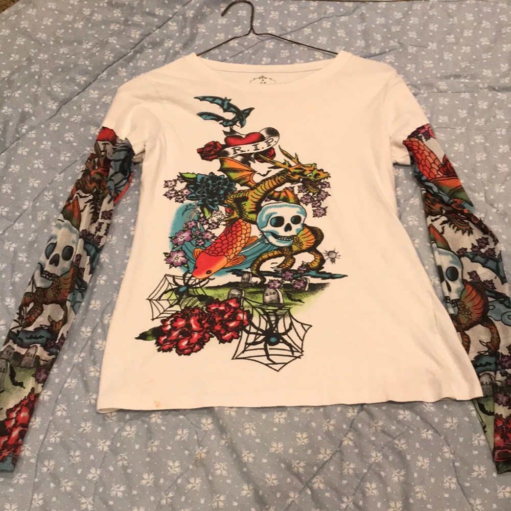 Youth Medium Halloween Faux Tattoo Sleeve Shirt